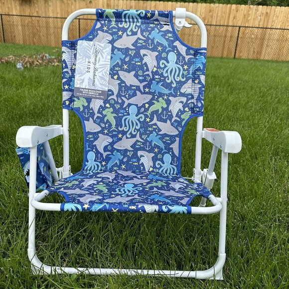 TOMMY BAHAMA Beach Chair 3-6 Years Sea Life Blue Foldable Umbrella Cup Holder - Picture 2 of 9